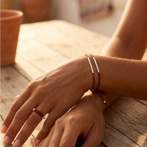 925 Sterling Silver Red String Bracelet & Ring Set, Minimalist Lucky Jewelry